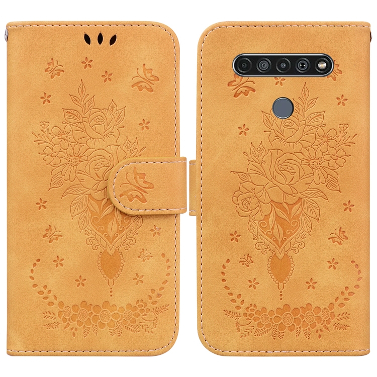 

For LG K61 Butterfly Rose Embossed Leather Phone Case(Yellow)