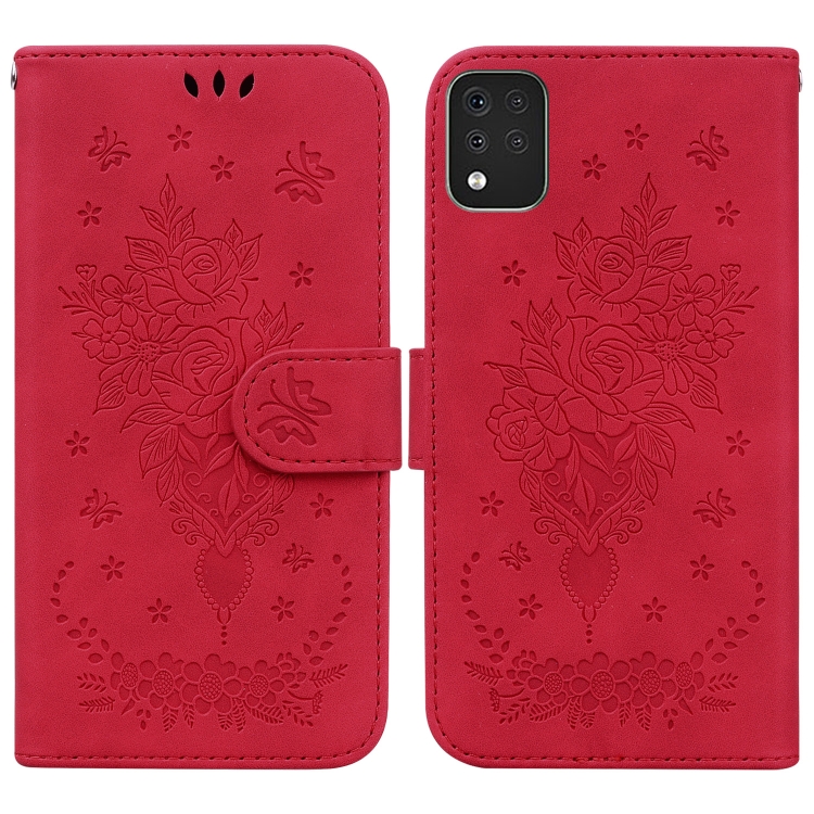 

For LG K42 Butterfly Rose Embossed Leather Phone Case(Red)