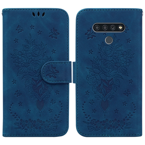 

For LG K71 / Stylo 6 Butterfly Rose Embossed Leather Phone Case(Blue)