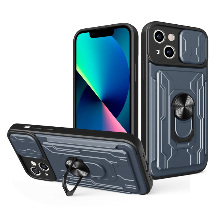 

Sliding Camshield TPU+PC Phone Case with Card Slot For iPhone 14, Small Quantity Recommended Before iPhone 14 Launching(Grey)