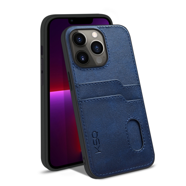

KSQ Calf Texture All-inclusive PU Phone Case For iPhone 13 Pro(Blue)
