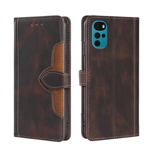 

For Motorola Moto G22 Stitching Skin Feel Magnetic Buckle Horizontal Flip PU Leather Case(Brown)