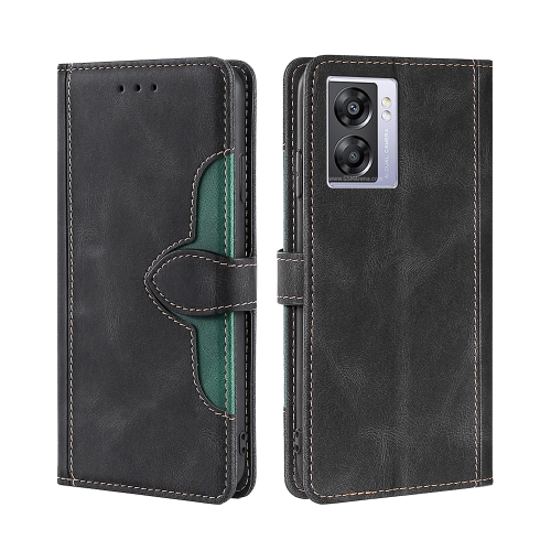 

For OPPO A57 5G 2022/Realme Q5i Stitching Skin Feel Magnetic Buckle Horizontal Flip PU Leather Case(Black)