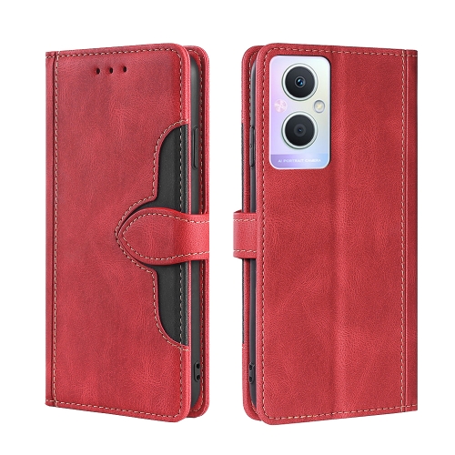 

For OPPO A96 5G Stitching Skin Feel Magnetic Buckle Horizontal Flip PU Leather Case(Red)