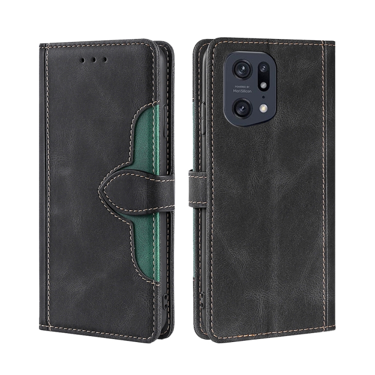 

For OPPO Find X5 Pro Stitching Skin Feel Magnetic Buckle Horizontal Flip PU Leather Case(Black)
