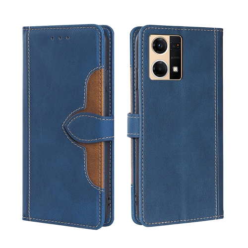 

For OPPO Reno7 4G/F21 Pro Stitching Skin Feel Magnetic Buckle Horizontal Flip PU Leather Case(Blue)