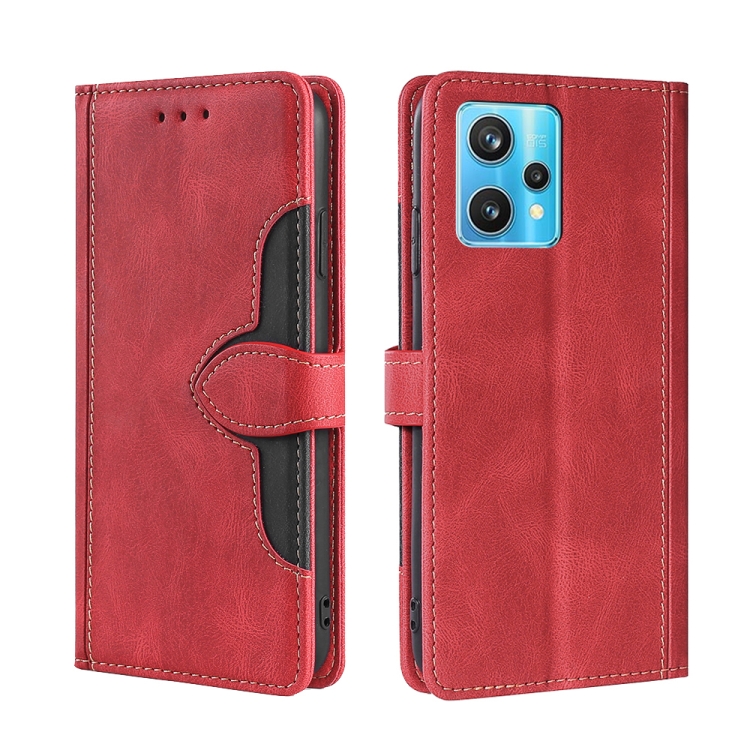 

For OPPO Realme 9 Pro+ Stitching Skin Feel Magnetic Buckle Horizontal Flip PU Leather Case(Red)