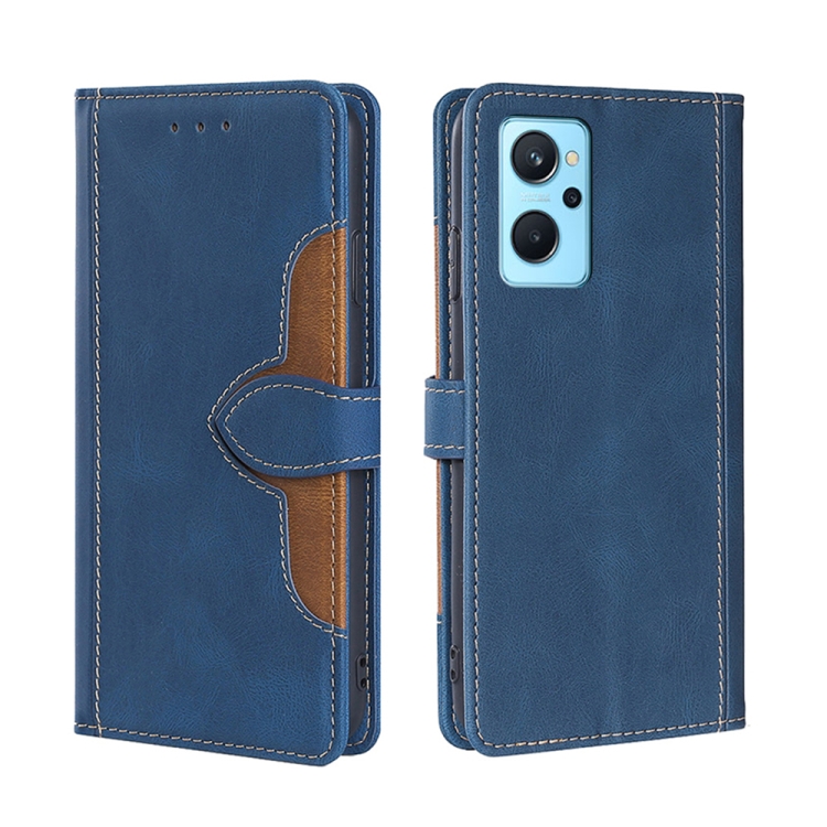 

For OPPO Realme 9i Stitching Skin Feel Magnetic Buckle Horizontal Flip PU Leather Case(Blue)