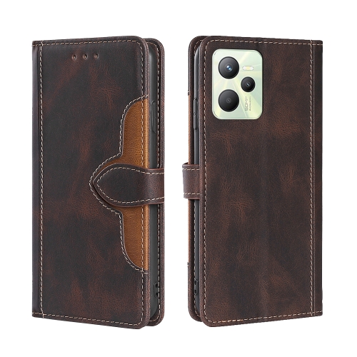 

For OPPO Realme C35 Stitching Skin Feel Magnetic Buckle Horizontal Flip PU Leather Case(Brown)