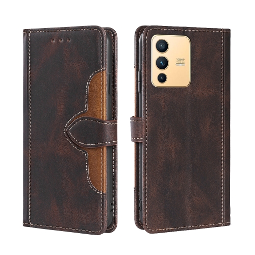 

For vivo S12 5G/V23 Stitching Skin Feel Magnetic Buckle Horizontal Flip PU Leather Case(Brown)