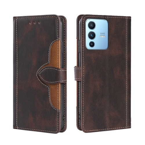 

For vivo S12 Pro 5G/V23 Pro Stitching Skin Feel Magnetic Buckle Horizontal Flip PU Leather Case(Brown)