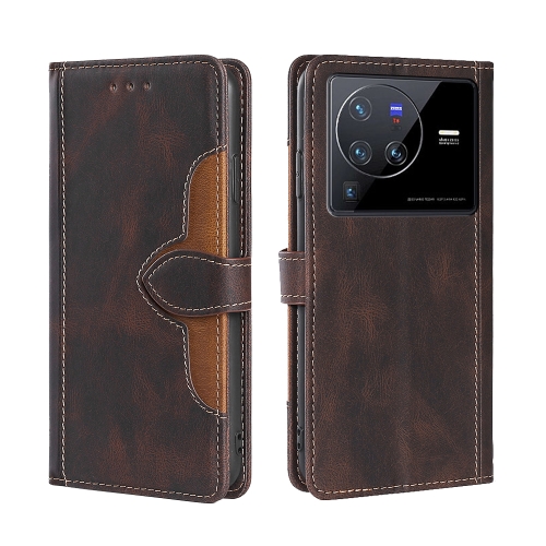 

For vivo X80 Pro Stitching Skin Feel Magnetic Buckle Horizontal Flip PU Leather Case(Brown)