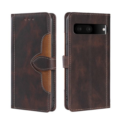 

For Google Pixel 7 5G Stitching Skin Feel Magnetic Buckle Horizontal Flip PU Leather Case(Brown)