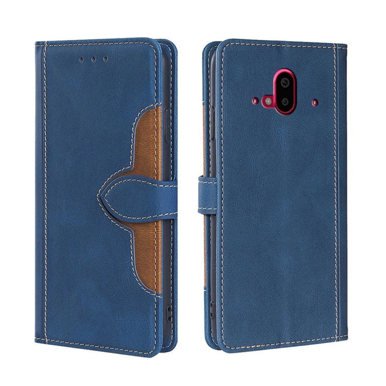 

For Fujitsu Arrows F-52B Stitching Skin Feel Magnetic Buckle Horizontal Flip PU Leather Case(Blue)