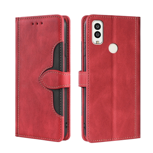 

For Kyocera Android One S9/KC S304/Digno Sanga Edition Stitching Skin Feel Magnetic Buckle Horizontal Flip PU Leather Case(Red)