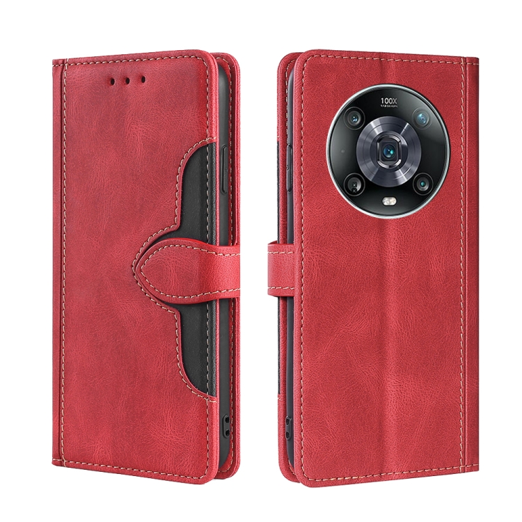 

For Honor Magic4 Pro Stitching Skin Feel Magnetic Buckle Horizontal Flip PU Leather Case(Red)