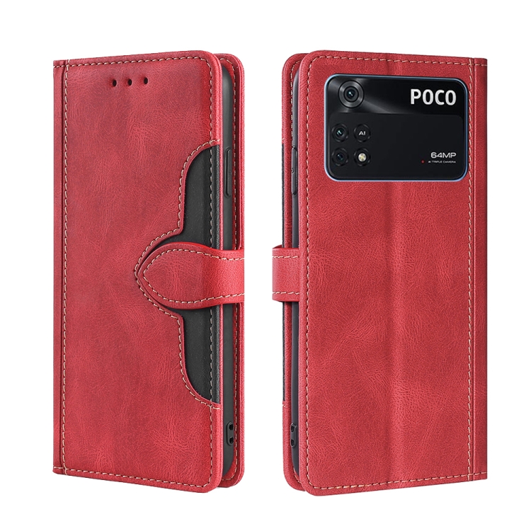 

For Xiaomi Poco M4 Pro Stitching Skin Feel Magnetic Buckle Horizontal Flip PU Leather Case(Red)