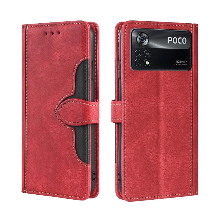 

For Xiaomi Poco X4 Pro 5G Stitching Skin Feel Magnetic Buckle Horizontal Flip PU Leather Case(Red)