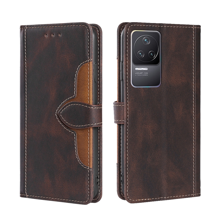 

For Xiaomi Redmi K50/Redmi K50 Pro Stitching Skin Feel Magnetic Buckle Horizontal Flip PU Leather Case(Brown)
