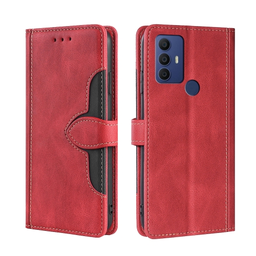 

For TCL 30 SE/306/305 Stitching Skin Feel Magnetic Buckle Horizontal Flip PU Leather Case(Red)