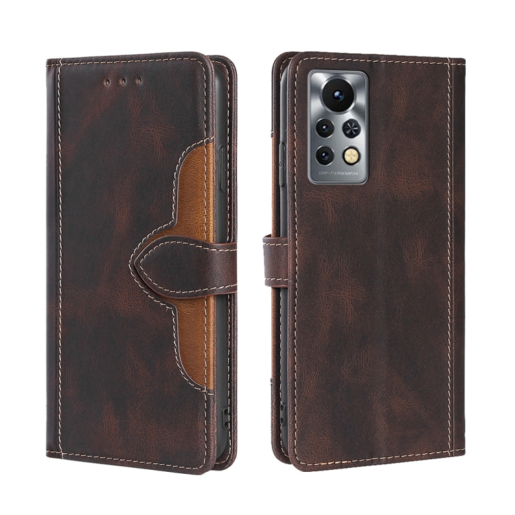 

For Infinix Hot 11S/X6812 Stitching Skin Feel Magnetic Buckle Horizontal Flip PU Leather Case(Brown)