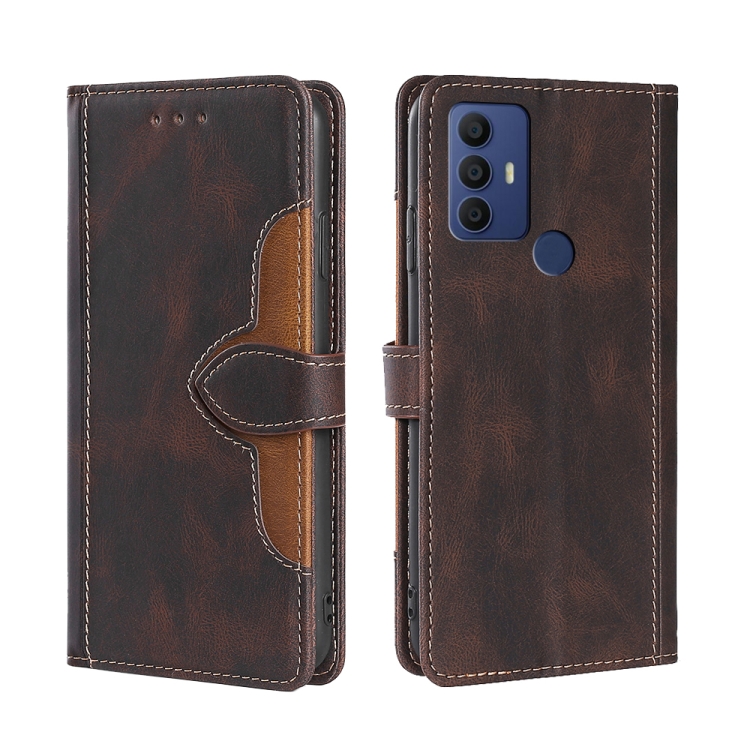 

For Sharp Aqous V6/V6 Plus Stitching Skin Feel Magnetic Buckle Horizontal Flip PU Leather Case(Brown)