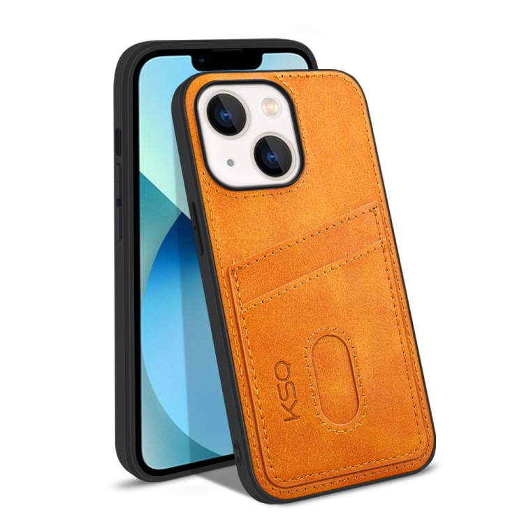 

KSQ Calf Texture All-inclusive PU Phone Case For iPhone 13(Orange)