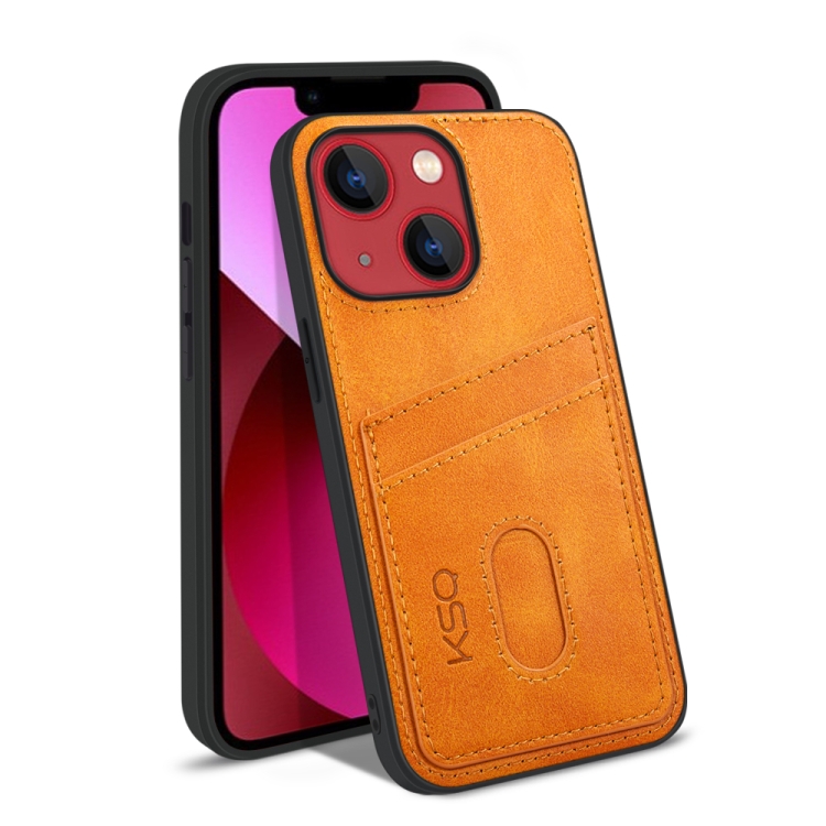 

KSQ Calf Texture All-inclusive PU Phone Case For iPhone 13 mini(Orange)