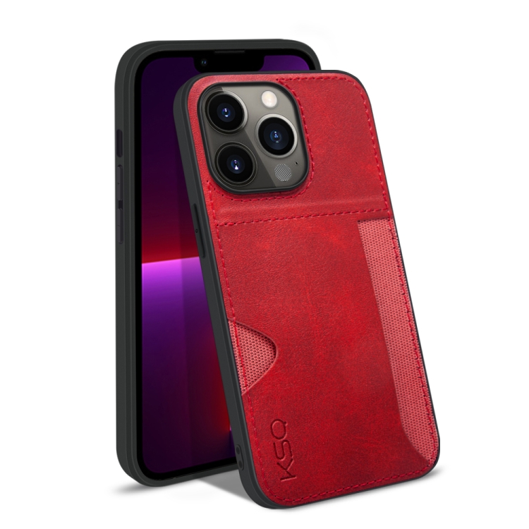 

KSQ Calf Texture All-inclusive PU Phone Case For iPhone 13 Pro(Red)