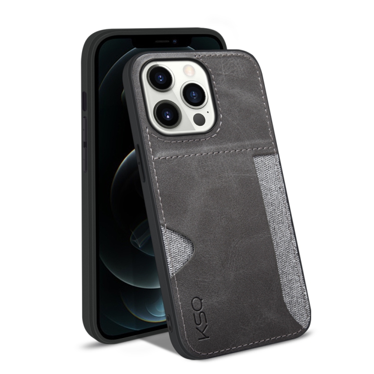 

KSQ Calf Texture All-inclusive PU Phone Case For iPhone 13 Pro Max(Grey)