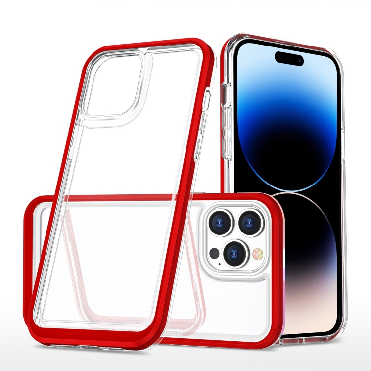 

Clear Acrylic + PC + TPU Shockproof Phone Case For iPhone 14 Pro Max, Small Quantity Recommended Before iPhone 14 Launching(Red)