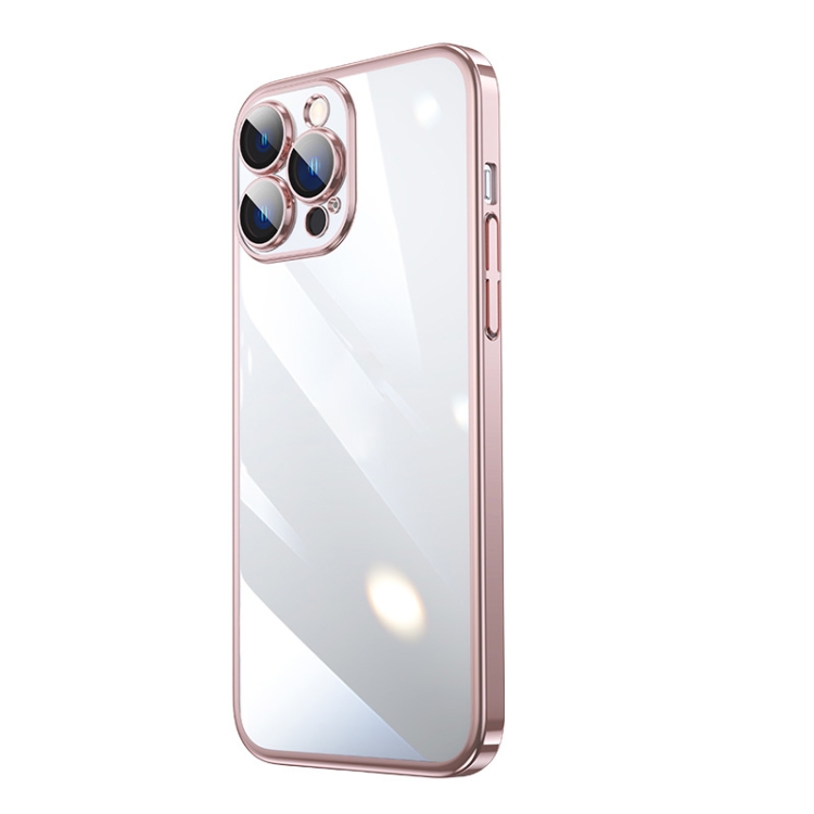 

For iPhone 12 Pro Max Transparent Electroplated PC Phone Case(Pink)