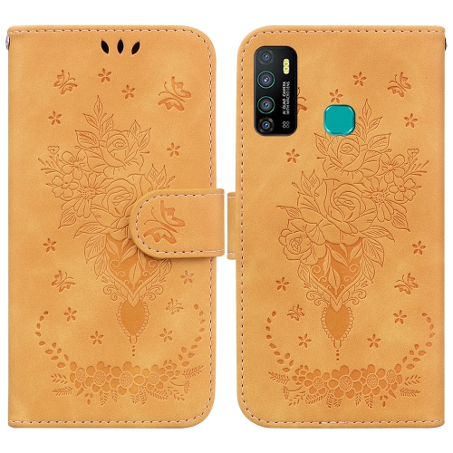 

For Infinix Hot 9 X655C / Note 7 Lite Butterfly Rose Embossed Leather Phone Case(Yellow)