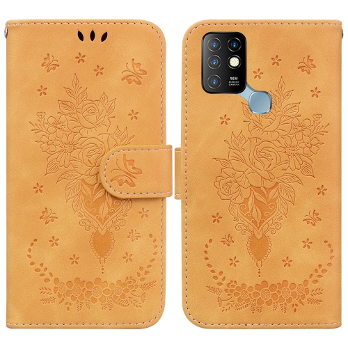 

For Infinix Hot 10 X682 Butterfly Rose Embossed Leather Phone Case(Yellow)