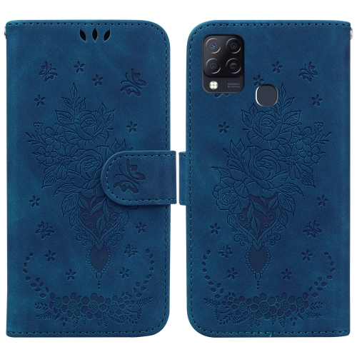 

For Infinix Hot 10s / Hot 10T Butterfly Rose Embossed Leather Phone Case(Blue)