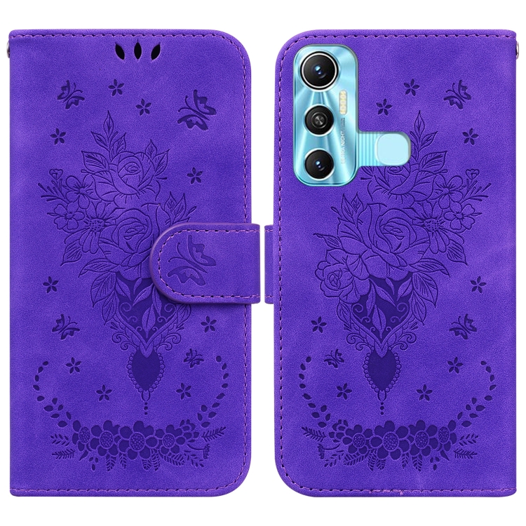 

For Infinix Hot 11 X662 Butterfly Rose Embossed Leather Phone Case(Purple)