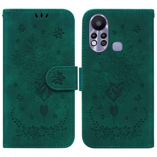 

For Infinix Hot 11s X6812 Butterfly Rose Embossed Leather Phone Case(Green)