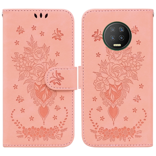 

For Infinix Note 7 X690 Butterfly Rose Embossed Leather Phone Case(Pink)
