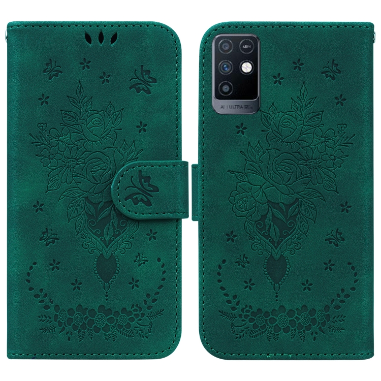 

For Infinix Note 10 X693 Butterfly Rose Embossed Leather Phone Case(Green)