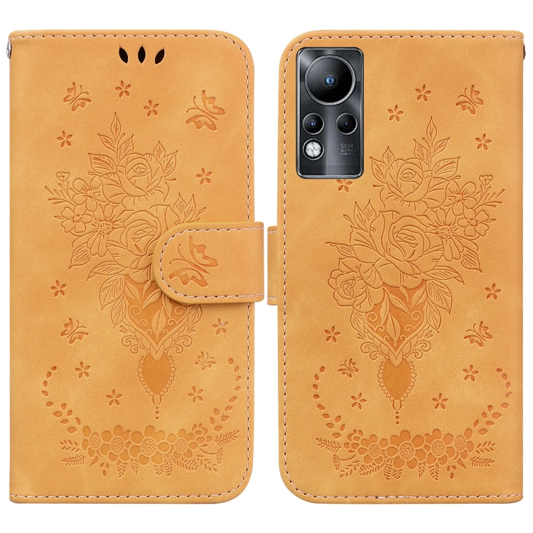 

For Infinix Note 11 Butterfly Rose Embossed Leather Phone Case(Yellow)