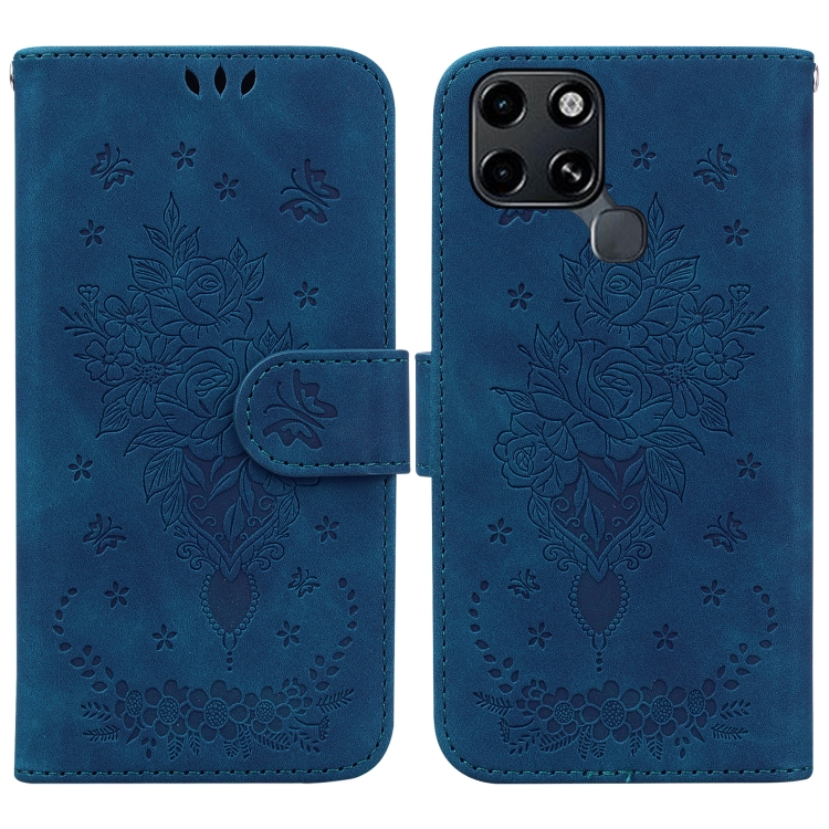 

For Infinix Smart 6 Butterfly Rose Embossed Leather Phone Case(Blue)