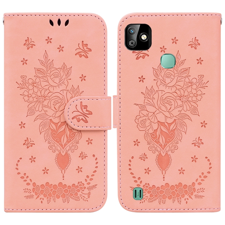 

For Infinix Smart HD 2021 X612 Butterfly Rose Embossed Leather Phone Case(Pink)