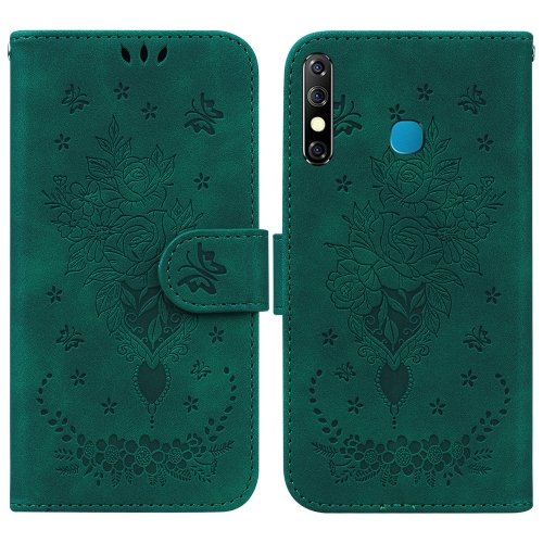

For Tecno Camon 12 / Spark 4 Butterfly Rose Embossed Leather Phone Case(Green)