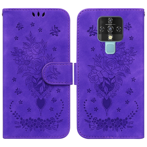 

For Tecno Camon 16 Butterfly Rose Embossed Leather Phone Case(Purple)