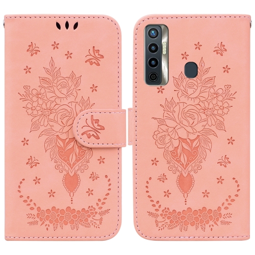 

For Tecno Camon 17 Butterfly Rose Embossed Leather Phone Case(Pink)