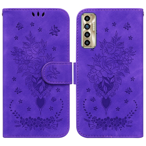 

For Tecno Camon 17P Butterfly Rose Embossed Leather Phone Case(Purple)