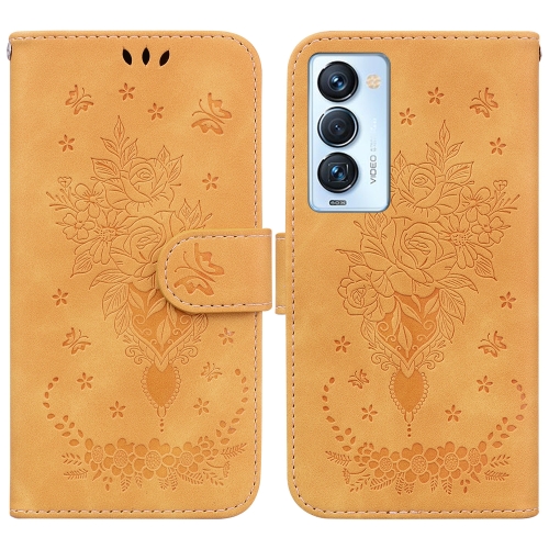 

For Tecno Camon 18 Premier Butterfly Rose Embossed Leather Phone Case(Yellow)