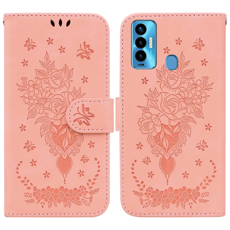 

For Tecno Camon 18i Butterfly Rose Embossed Leather Phone Case(Pink)