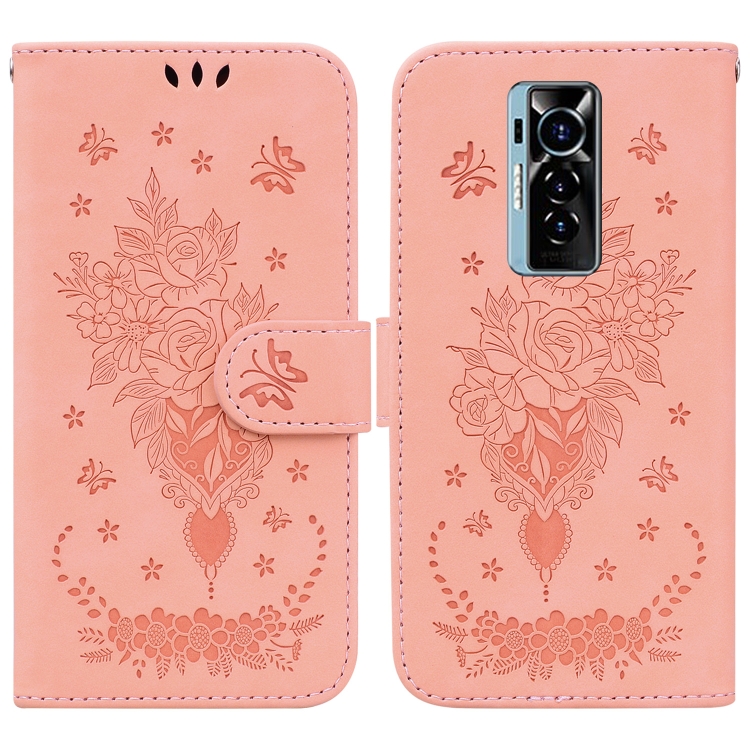 

For Tecno Phantom X Butterfly Rose Embossed Leather Phone Case(Pink)