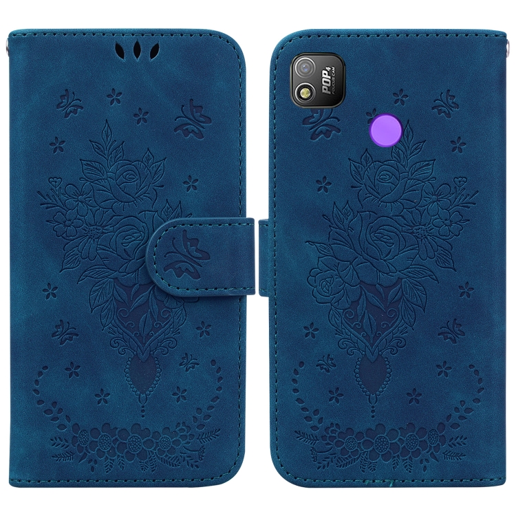 

For Tecno Pop 4 Butterfly Rose Embossed Leather Phone Case(Blue)